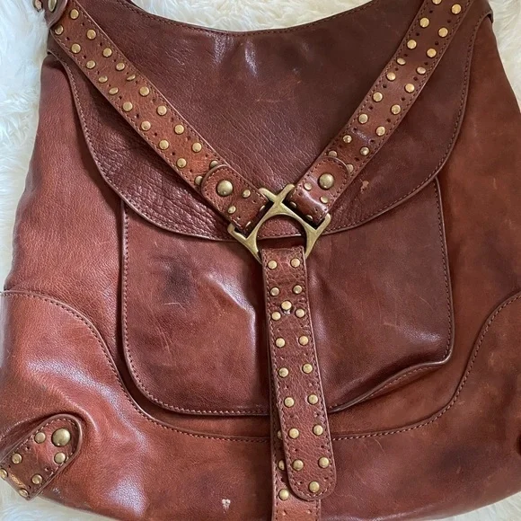 - Kooba Brown Leather Shoulder Bag with Brass Rivets - Picture 9 of 11